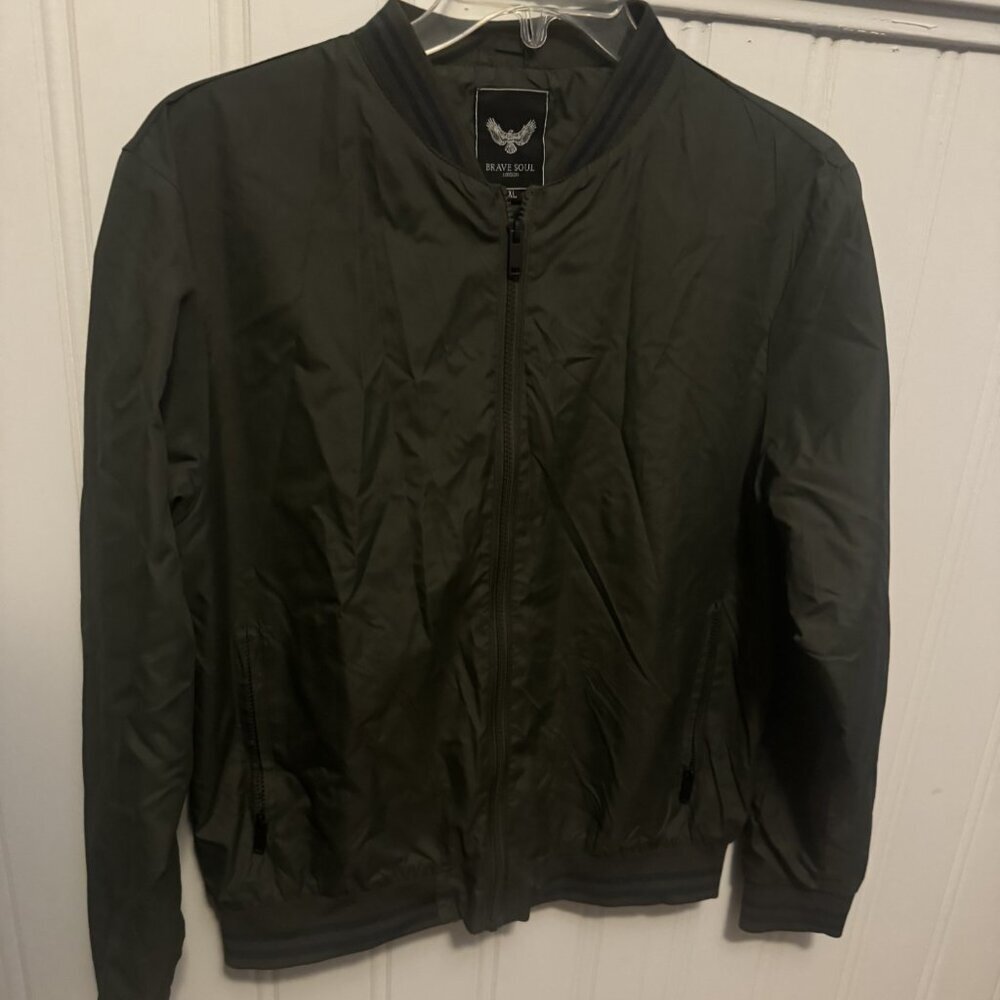 Men's Army Green Bomber Jacket by Brave Soul London - Size XL - Picture 1 of 10
